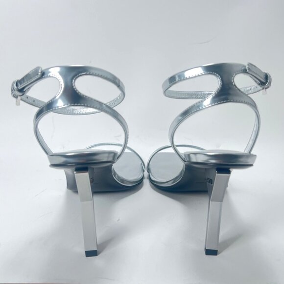 Prada Argento Donna Womens Sandals Metallic Leather Strappy Heels Size 38 US8 - Picture 11 of 16